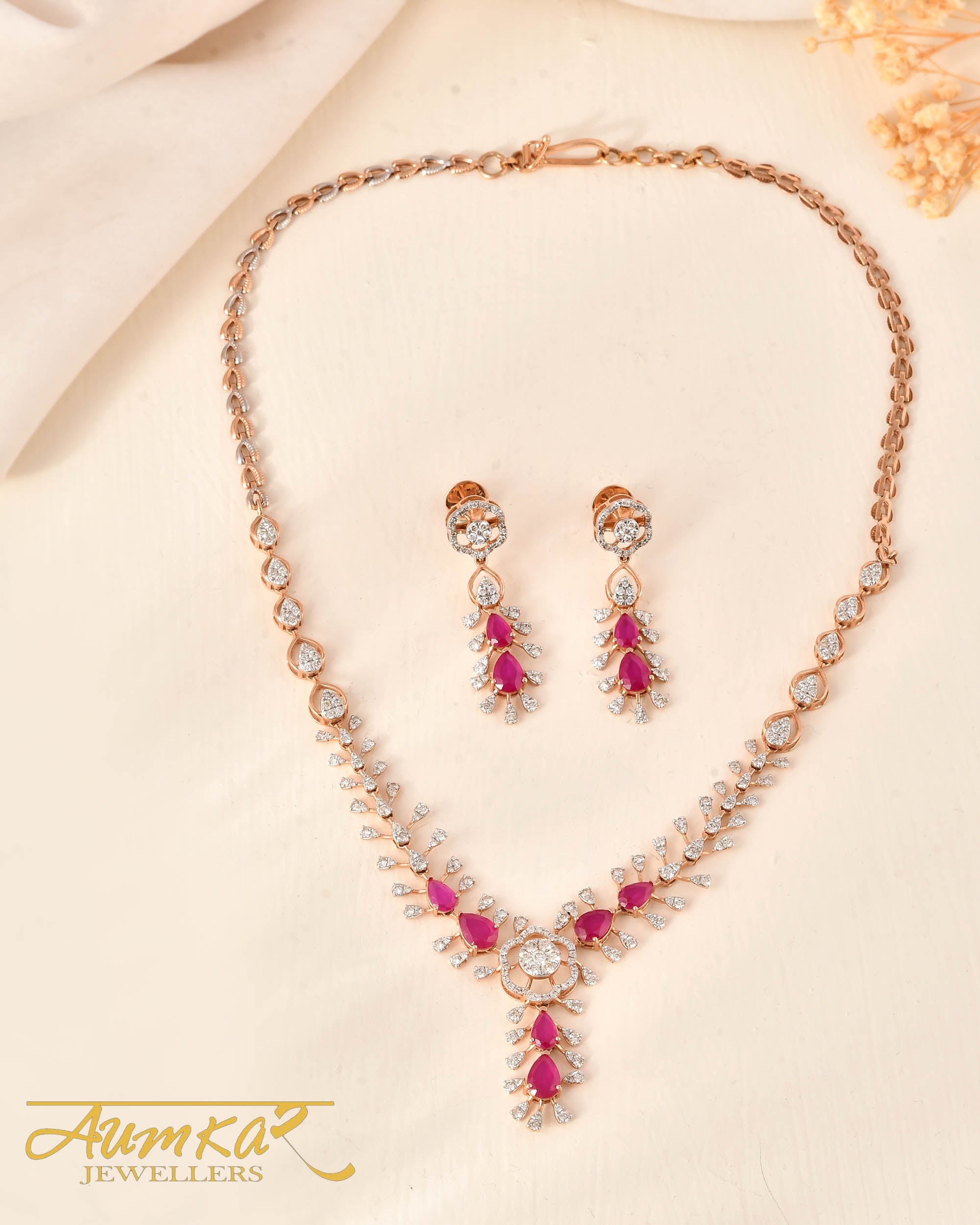 Ruby Mirage: Luxury Designer Necklace Set In Miracle Diamond Setting