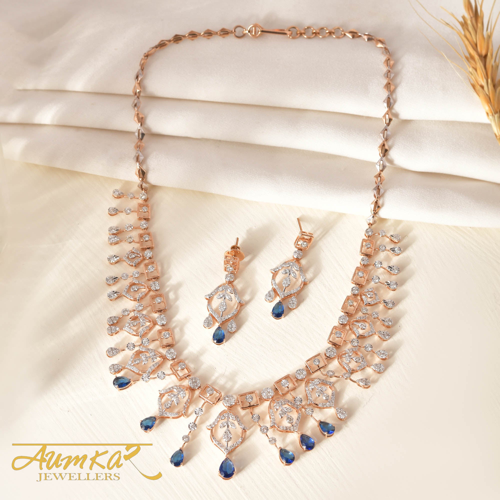 Bridal Bliss: Stunning Blue Stone And Round Diamond Necklace For The Wedding Day