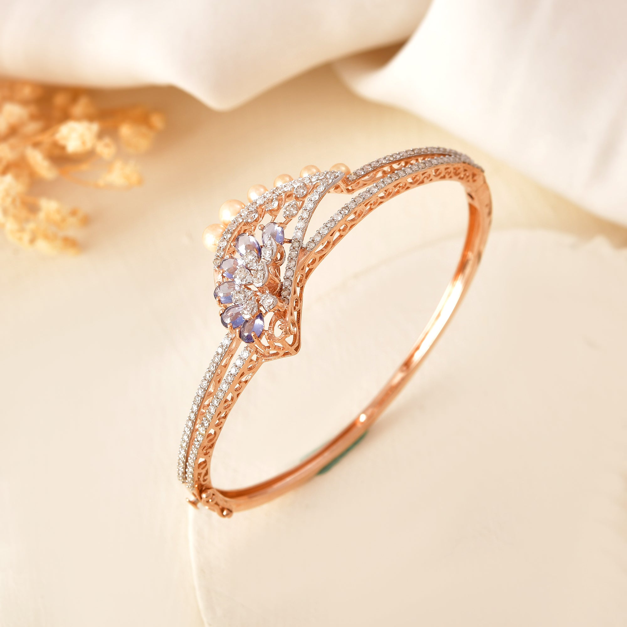 Twilight Glamour: Designer Diamond Bracelet With Tanzanite-Colored Stones