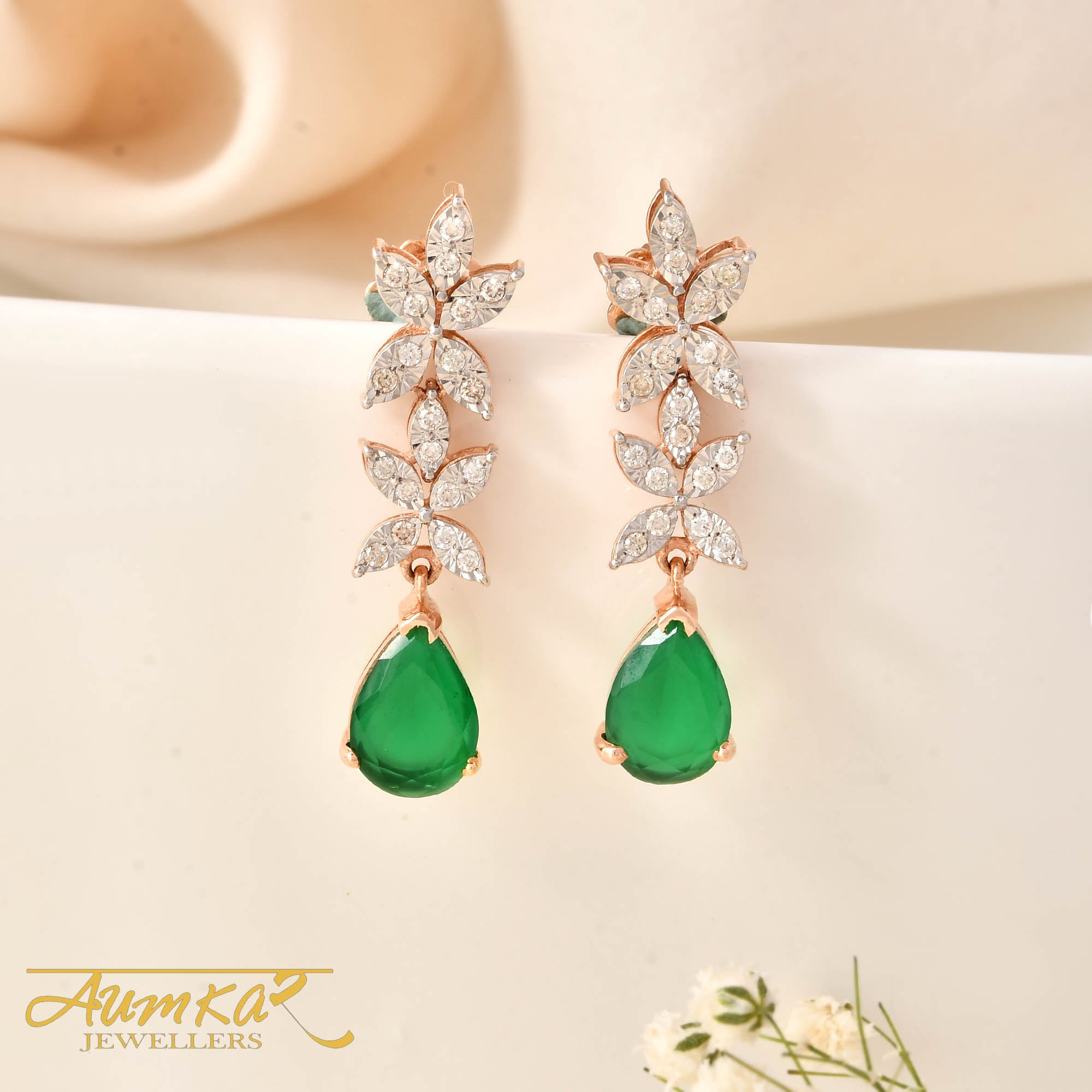 Green Stone Miracle Setting Diamond Danglers